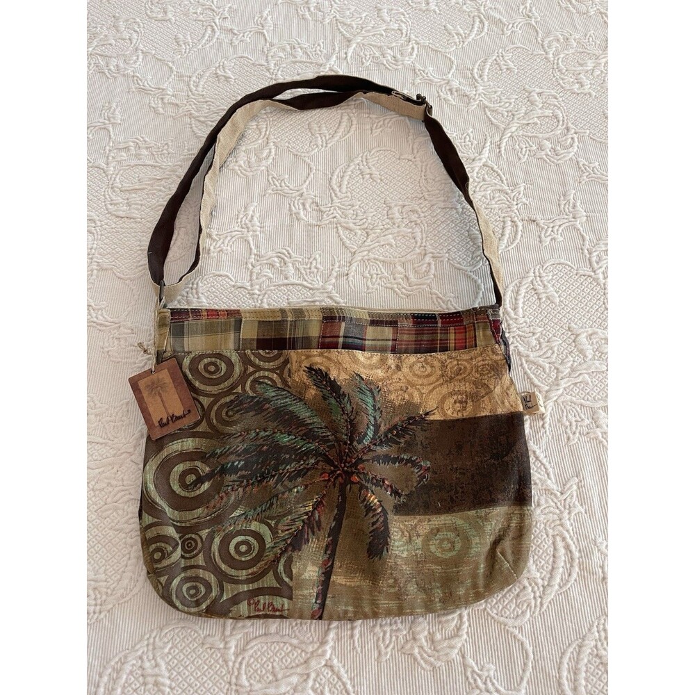 Paul Brent Beaded Palm Tree Embroidery Canvas Crossbody Bag Charms